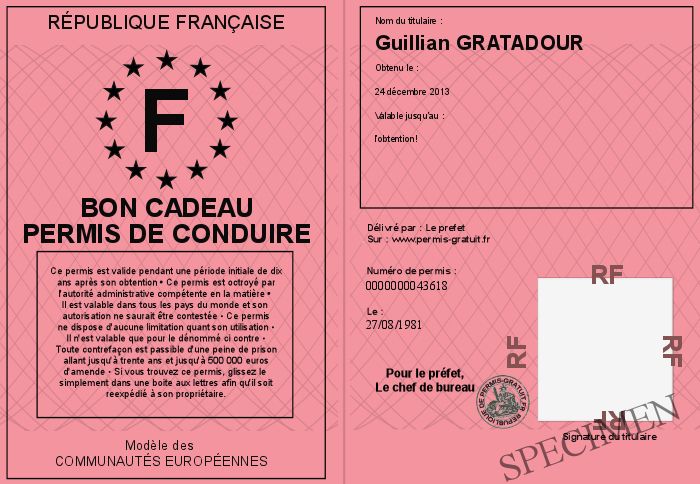 Bon Cadeau Permis De Conduire A Imprimer